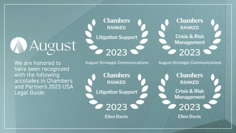 August Ranked by Chambers and Partners for Excellence in Litigation Support and Crisis Management in 2023 Guide