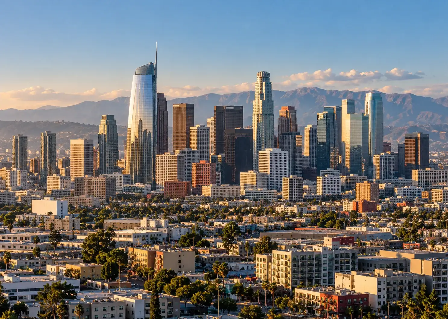 Downtown Los Angeles skyline with the San Gabriel Mountains behind