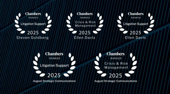 August Recognized in Chambers and Partners’ 2025 Guides for Excellence in Litigation and Crisis Communications