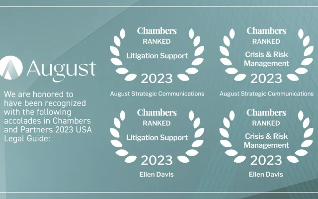 August Ranked by Chambers and Partners for Excellence in Litigation Support and Crisis Management in 2023 Guide